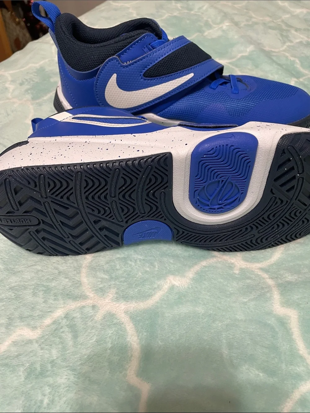Nike Kids Blue and Black Strap Sneakers with White Swoosh